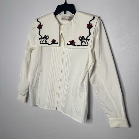 Vintage Worthington holidays button down blouse size 8 - Picture 2 of 5